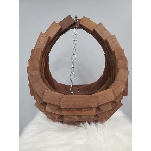 LARGE Vintage MCM Wood Block Planter Hanging Plant Basket Boho Chic‎ Cedar Swag - Picture 9 of 11